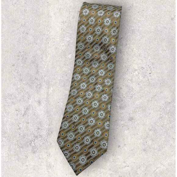 ERMENEGILDO ZEGNA Silk Tie ITALY Beige Brown Blue Striped Floral W:3.6